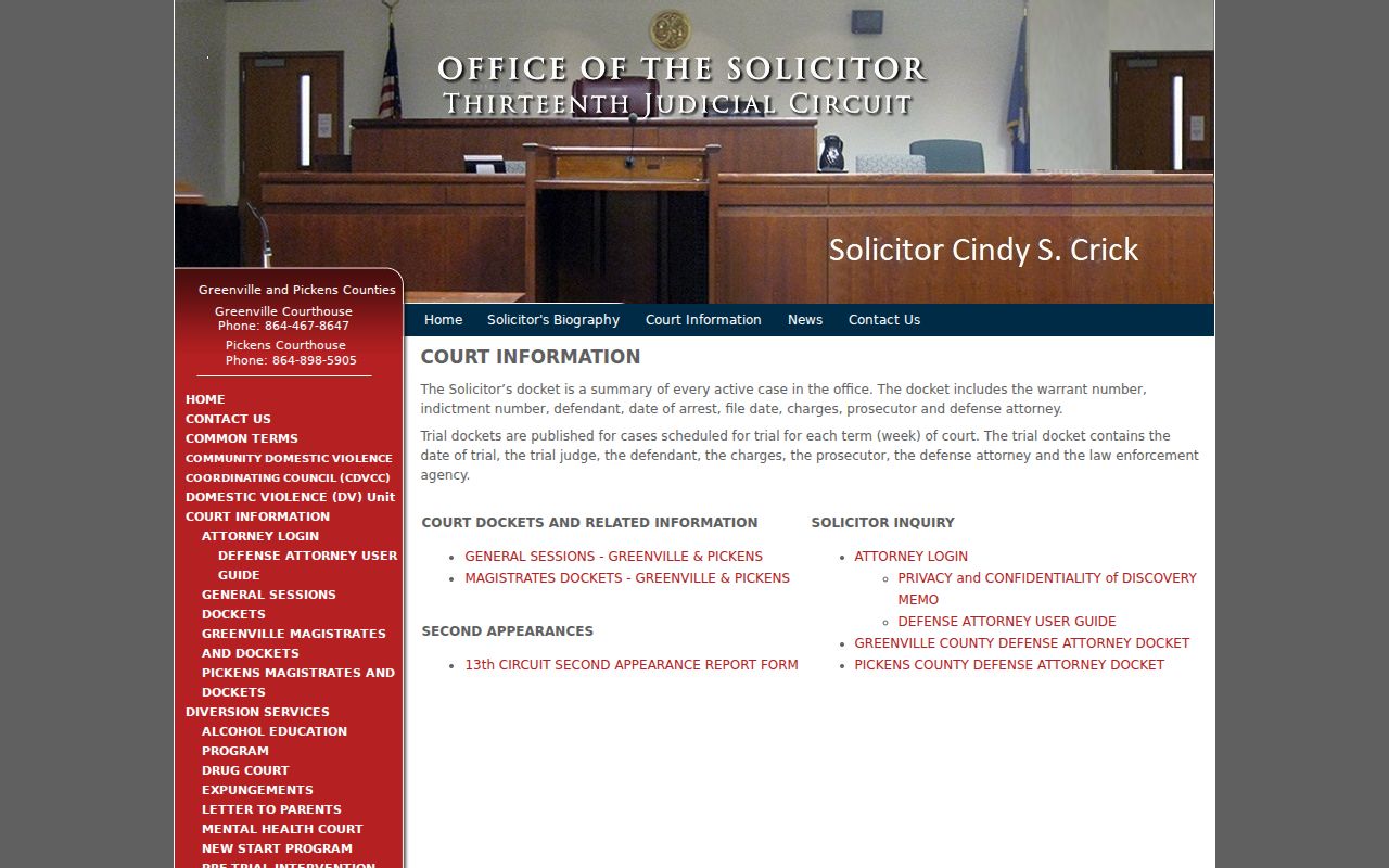 Greenville County active warrant case docket fields