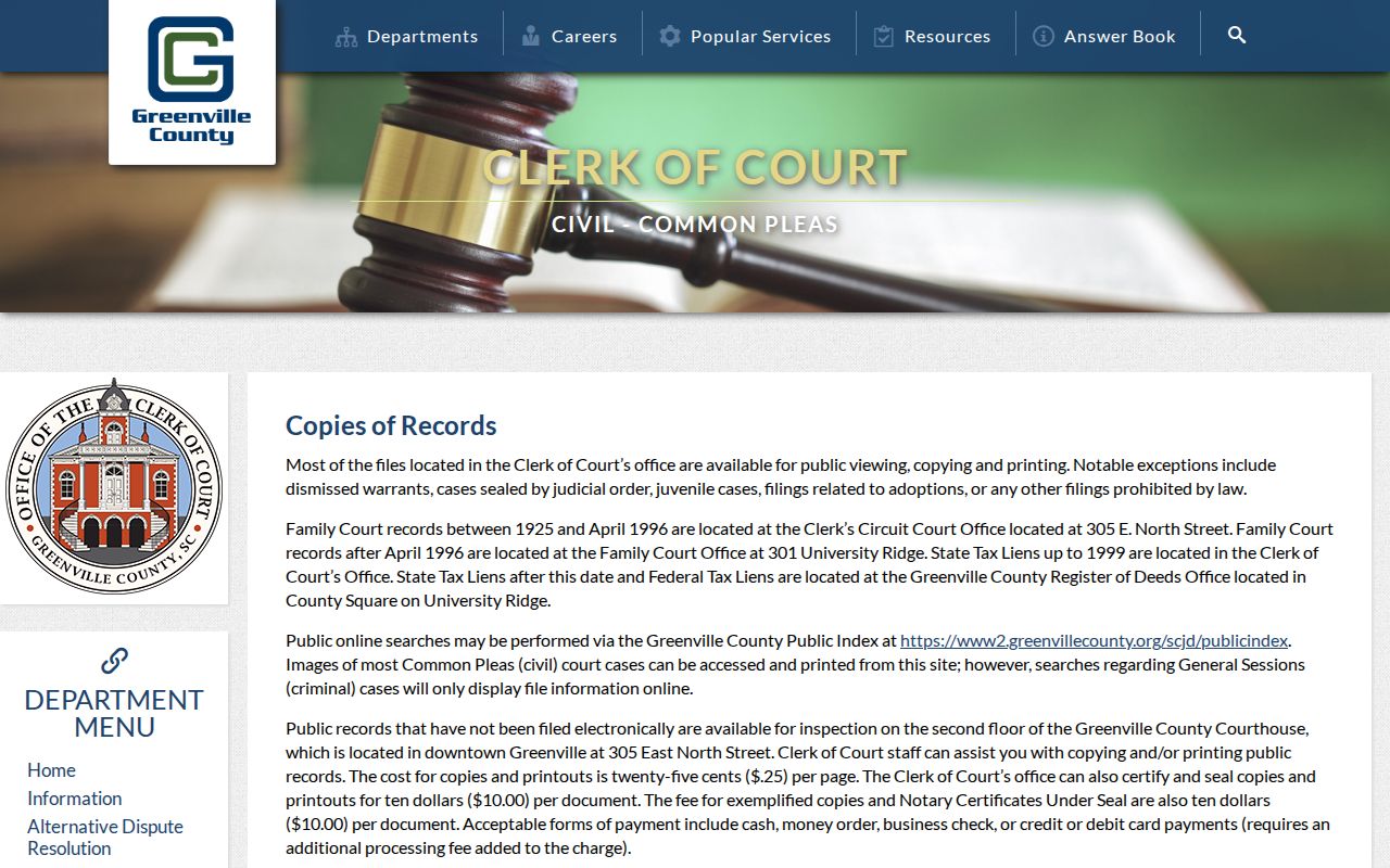Greenville County warrant records copying limits and exceptions