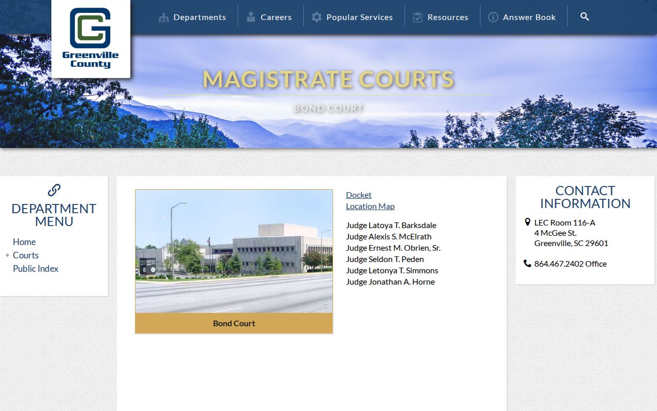 Greenville County bench warrant bond court contact