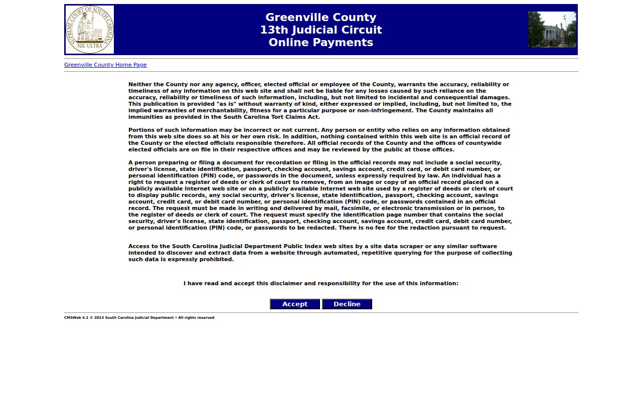 Greenville County traffic warrant citation payment portal