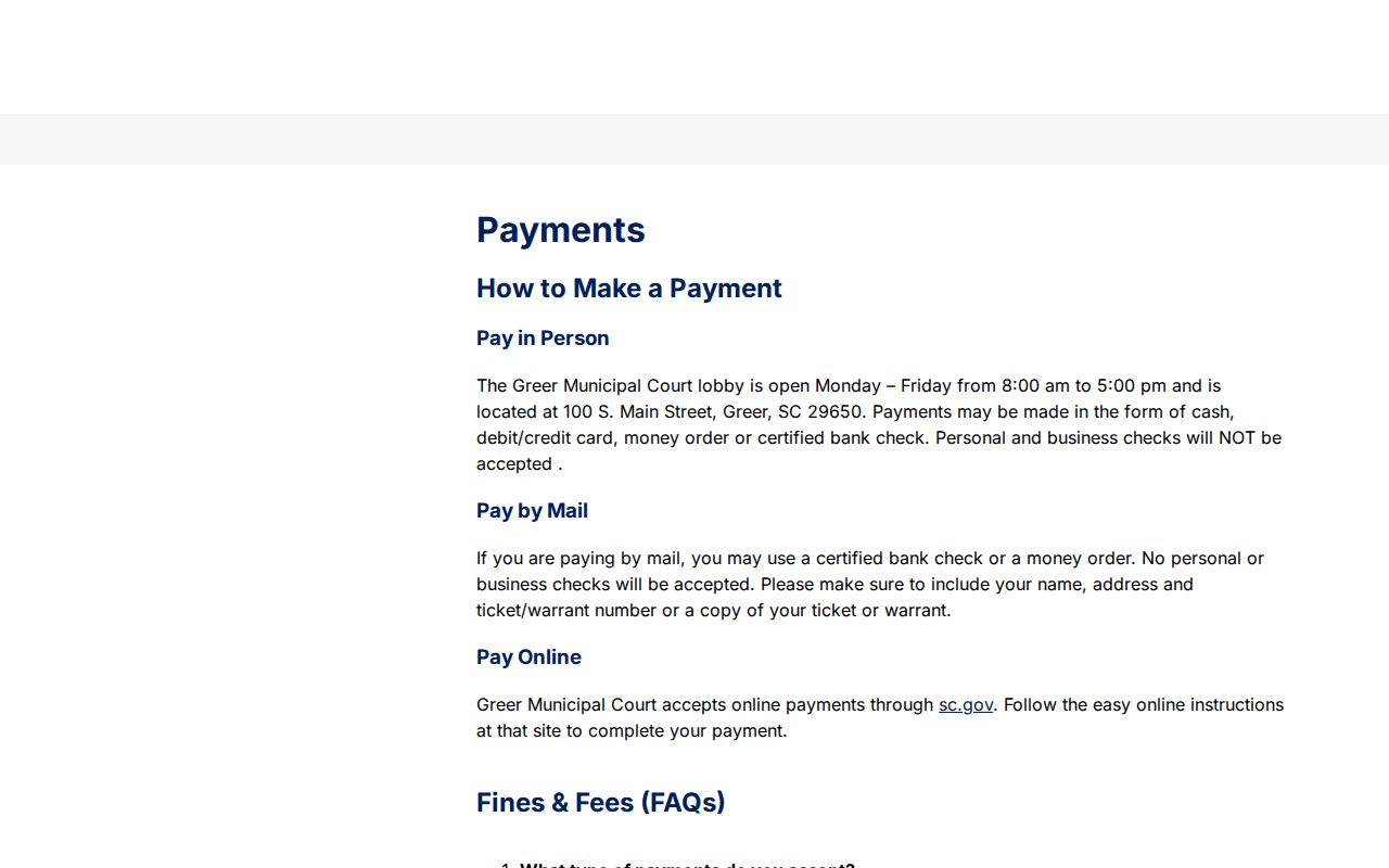 Greer Municipal Court warrant payment options
