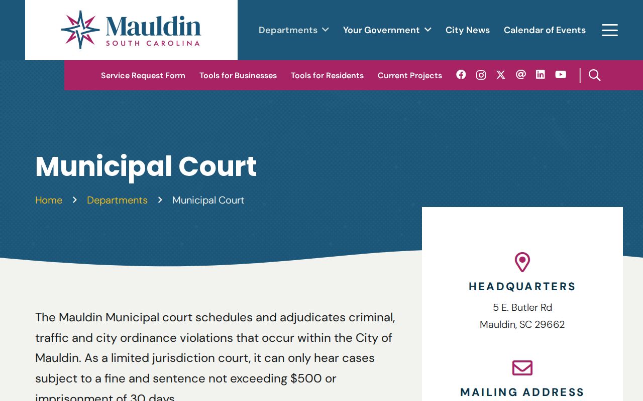Mauldin Municipal Court warrant and Public Index information