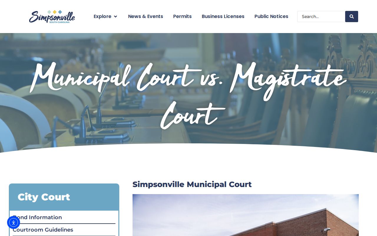 Simpsonville warrant-case courthouse location for distinct city and county courts
