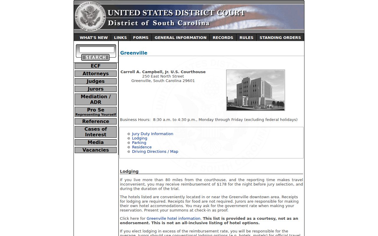 Greenville County arrest warrant federal courthouse location
