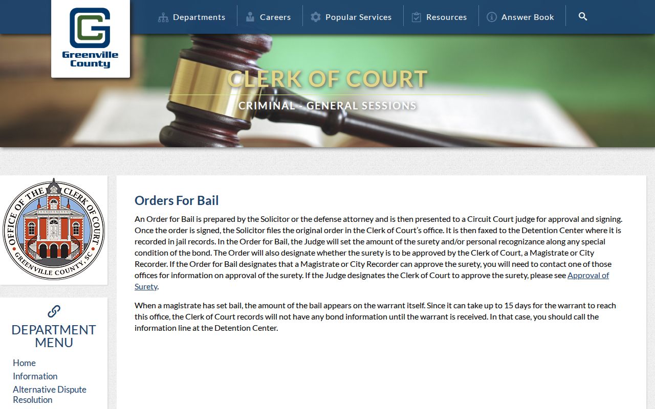 Greenville County warrant records bail order and detention process